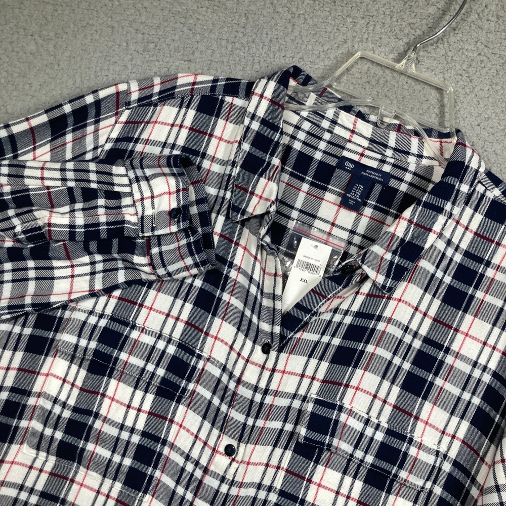 Gap Plaid Button Up Shirt Women XXL NEW Blue White Red Boyfriend Fit 466208-01-1